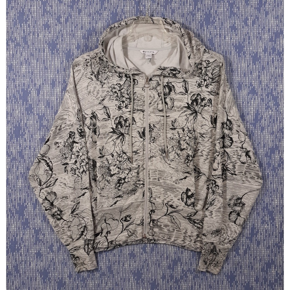 Athleta Balance Sweatshirt Hoodie Womens Large Eden Floral Full Zip Modal Blend‎